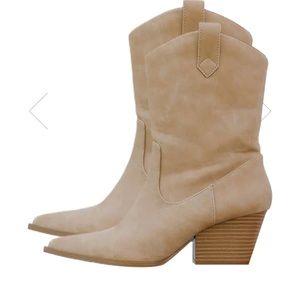 Pink Lily - JUNIPER TAN NUBUCK WESTERN STYLE BOOTS